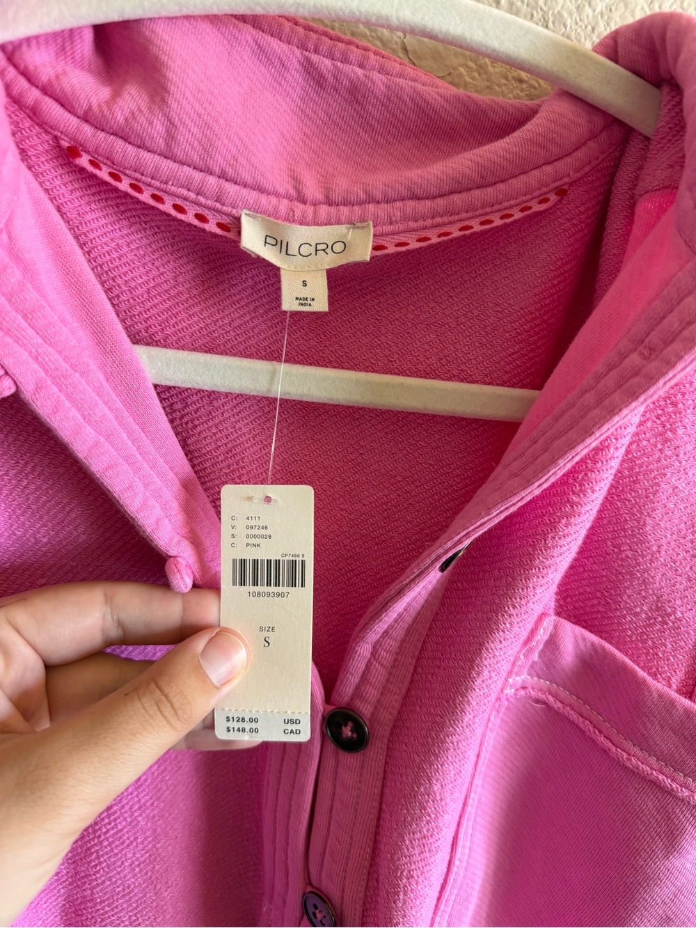 NWT Pilcro Anthropologie 100% Cotton Pink Button Front Popover Top Sweatshirt - Picture 5 of 8